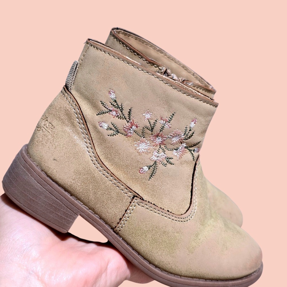 OshKosh Bgosh Galina Girls Tan Floral Embroidered Ankle Boots Size 11M